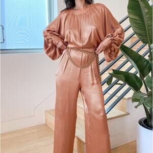 Lulu's Rose Gold Satin Backless Jumpsuit